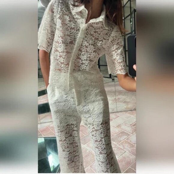 ZARA LACE CROP SHIRT - Picture 2 of 7